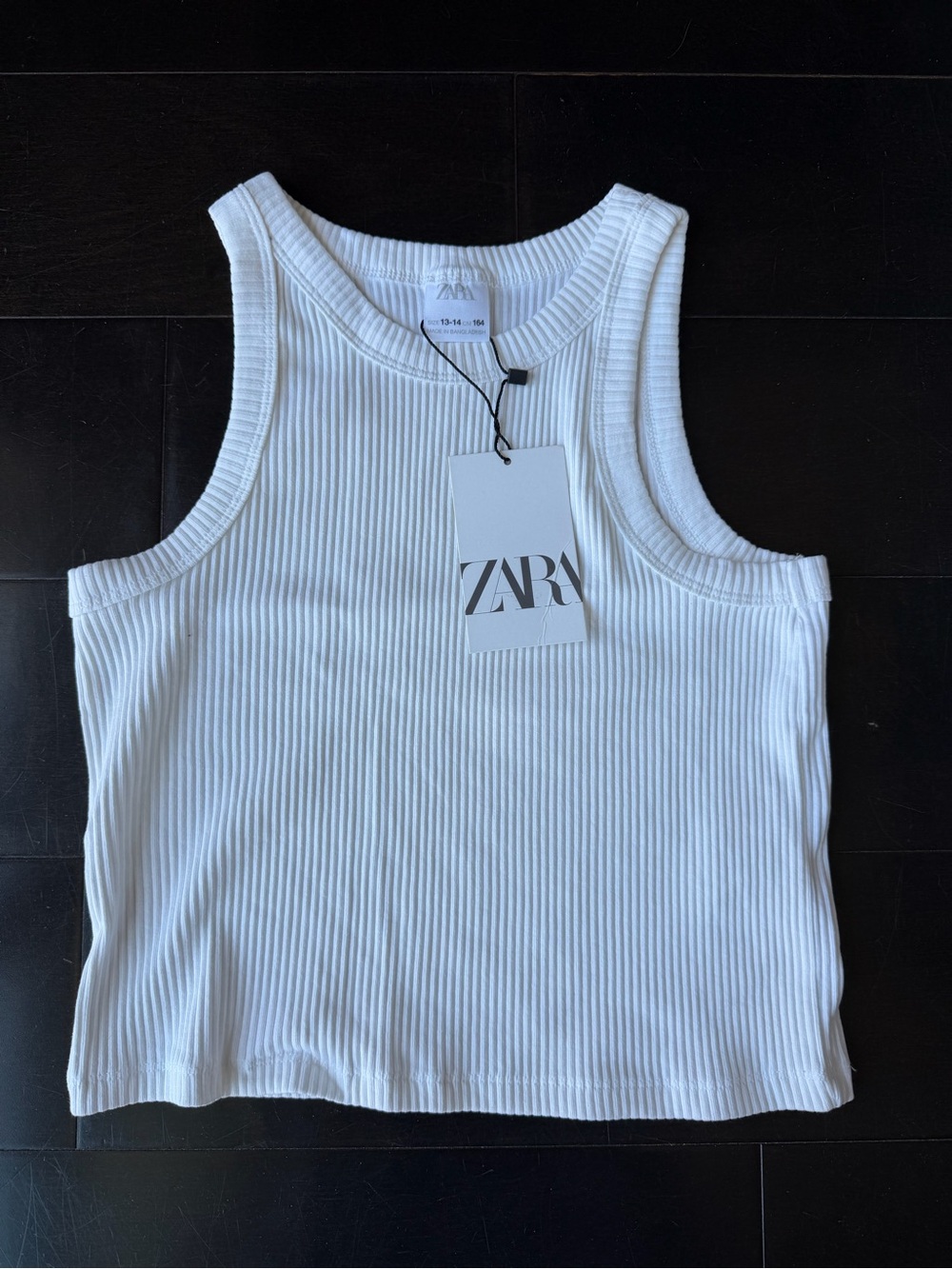 Zara Ribbed White Cropped Tank